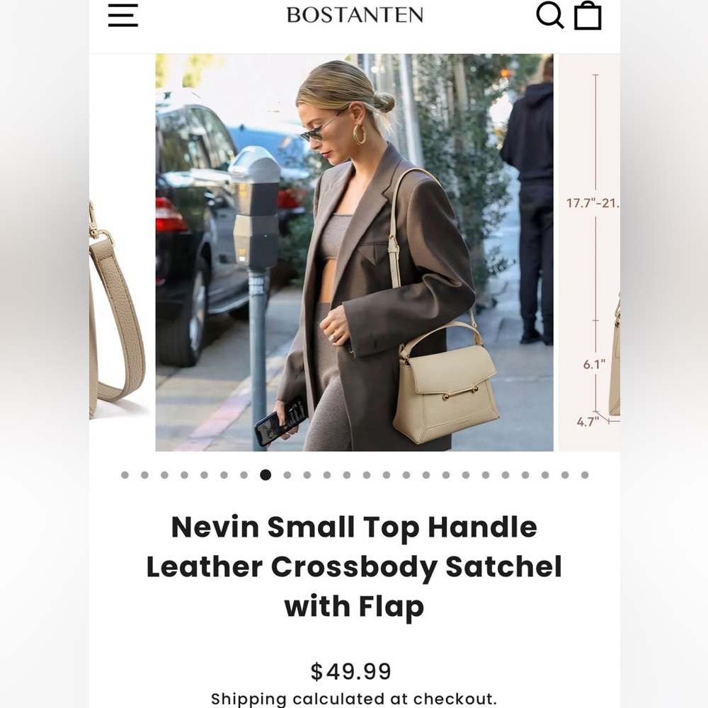 BOSTANTEN Nevin Small Top-Handle Crossbody Satchel in Beige - Picture 2 of 8